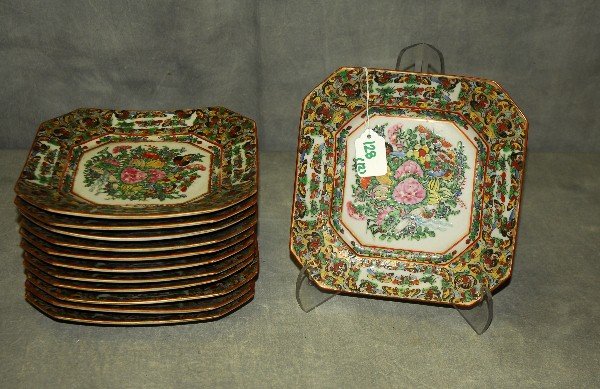 12 antique Chinese rose canton butterfly porcelain plat (1 of 2)