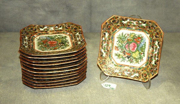 12 antique Chinese rose canton butterfly porcelain plat (1 of 2)