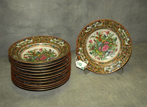 12 antique Chinese rose canton butterfly porcelain bowl (1 of 2)