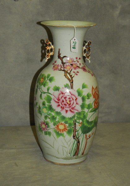 47. Antique Chinese porcelain vase with caligraphy on: 47. Antique Chinese porcelain vase with caligraphy on back. H:17.25"