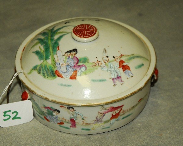 93. Antique Chinese porcelain 2 handle covered bowl (1 of 1)