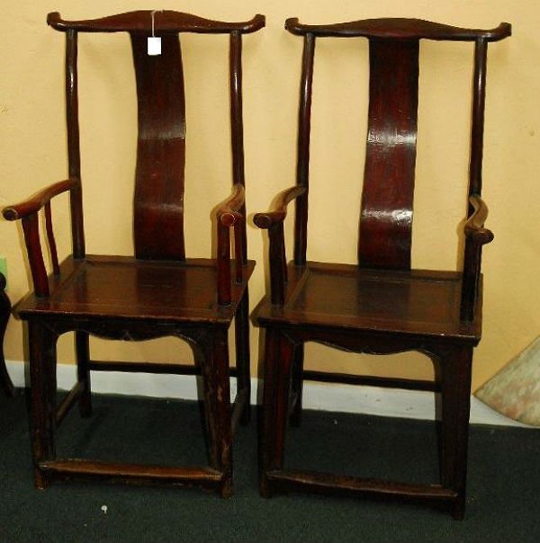 161. Pair of 19th c Chinese red lacquer yoke back arm (1 of 3)