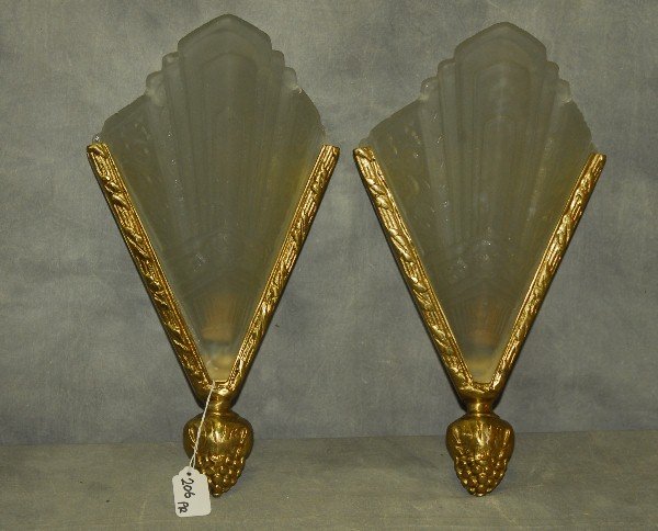 206. Pair of Art Deco style bronze and frosted glass (1 of 1)
