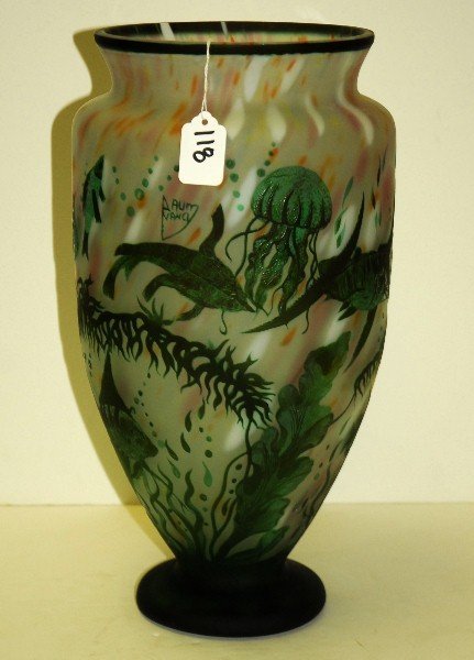 247. Large signed Daum Nancy cameo art glass vase with (1 of 1)