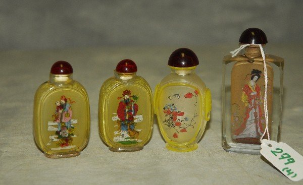 293. 4 Chinese reverse glass painted snuff bottles. (1 of 1)