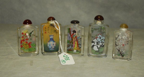 297. 5 Chinese reverse glass painted snuff bottles. (1 of 1)
