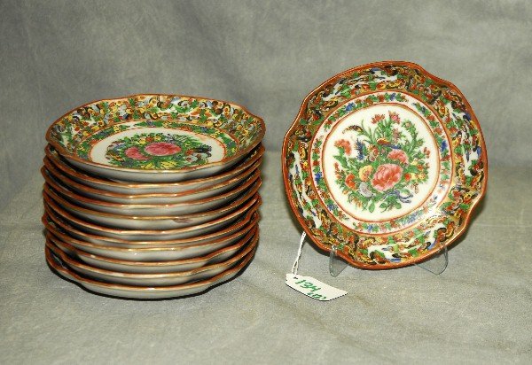 12 antique Chinese rose canton butterfly porcelain sauc (1 of 2)