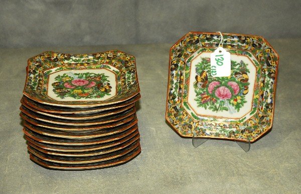 12 antique Chinese rose canton butterfly porcelain brea (1 of 2)