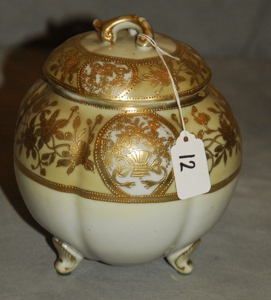 Nippon porcelain covered jar, with blue mark. H: 7" D: (1 of 2)