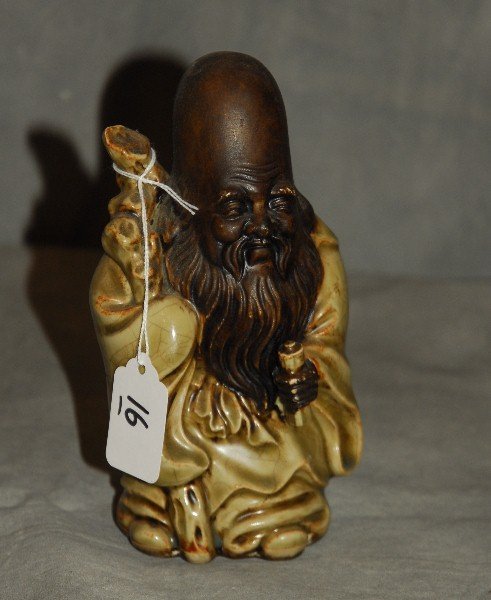 Chinese glazed terracotta figure of a wise man. H: 7" (1 of 4)