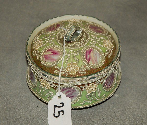 Porcelain covered box. H: 3.5" D: 4.5": Porcelain covered box. H: 3.5" D: 4.5"