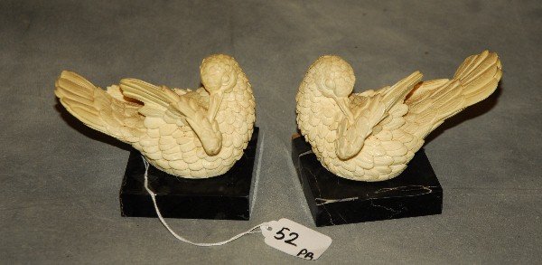 Pair of Chinese lacquer birds on marble bases. H: 4" W:: Pair of Chinese lacquer birds on marble bases. H: 4" W: 5"