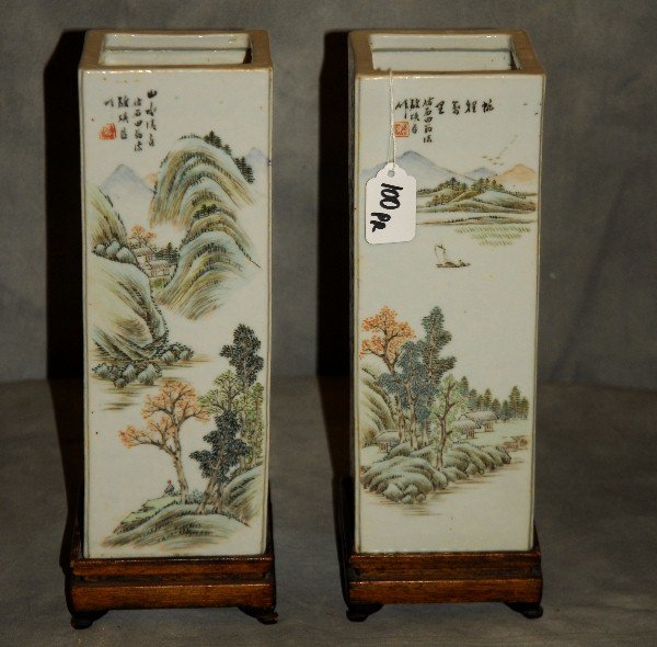 Pair of 19th c. Chinese porcelain square-form vases (1 of 10)