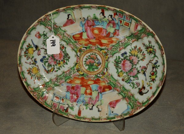 Large 19th c Chinese rose medallion oval platter. (1 of 3)
