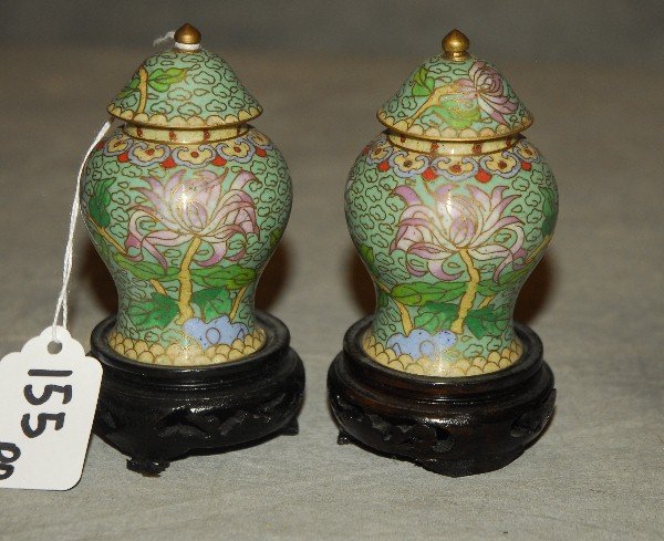 Pair of antique miniature Chinese cloisonne covered (1 of 2)