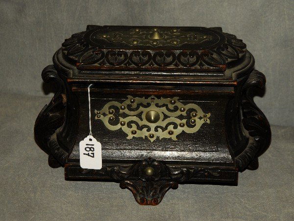 Black Forest ebonized and brass box. H: 7.25" W: 12" D: (1 of 3)