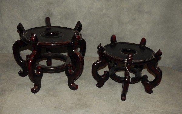 Pair of Chinese carved hardwood stands. Largest: H: 13": Pair of Chinese carved hardwood stands. Largest: H: 13" D: 17.5" Smallest: H: 10" D: 15"