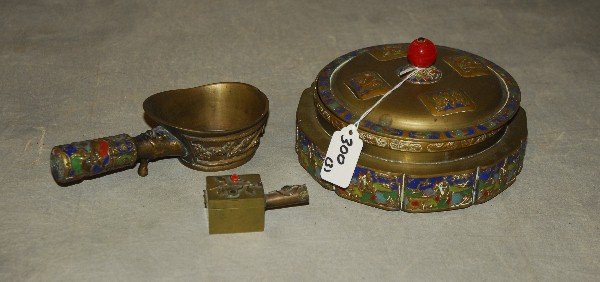 3 Chinese bronze and enamel articles all marked China (1 of 1)