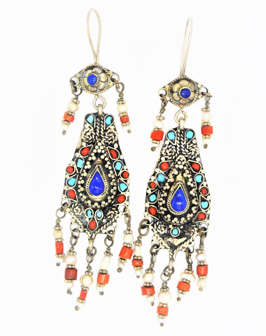 BEAUTIFUL RARE PAIR OF BUKHARA TURKMEN SILVER EARRINGS (1 of 1)