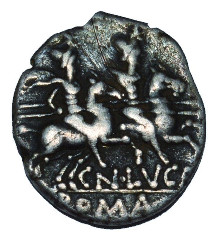 ROMAN REPUBLIC CN. LUCRETIUS TRIO. 136 BC AR DENARIUS (1 of 2)