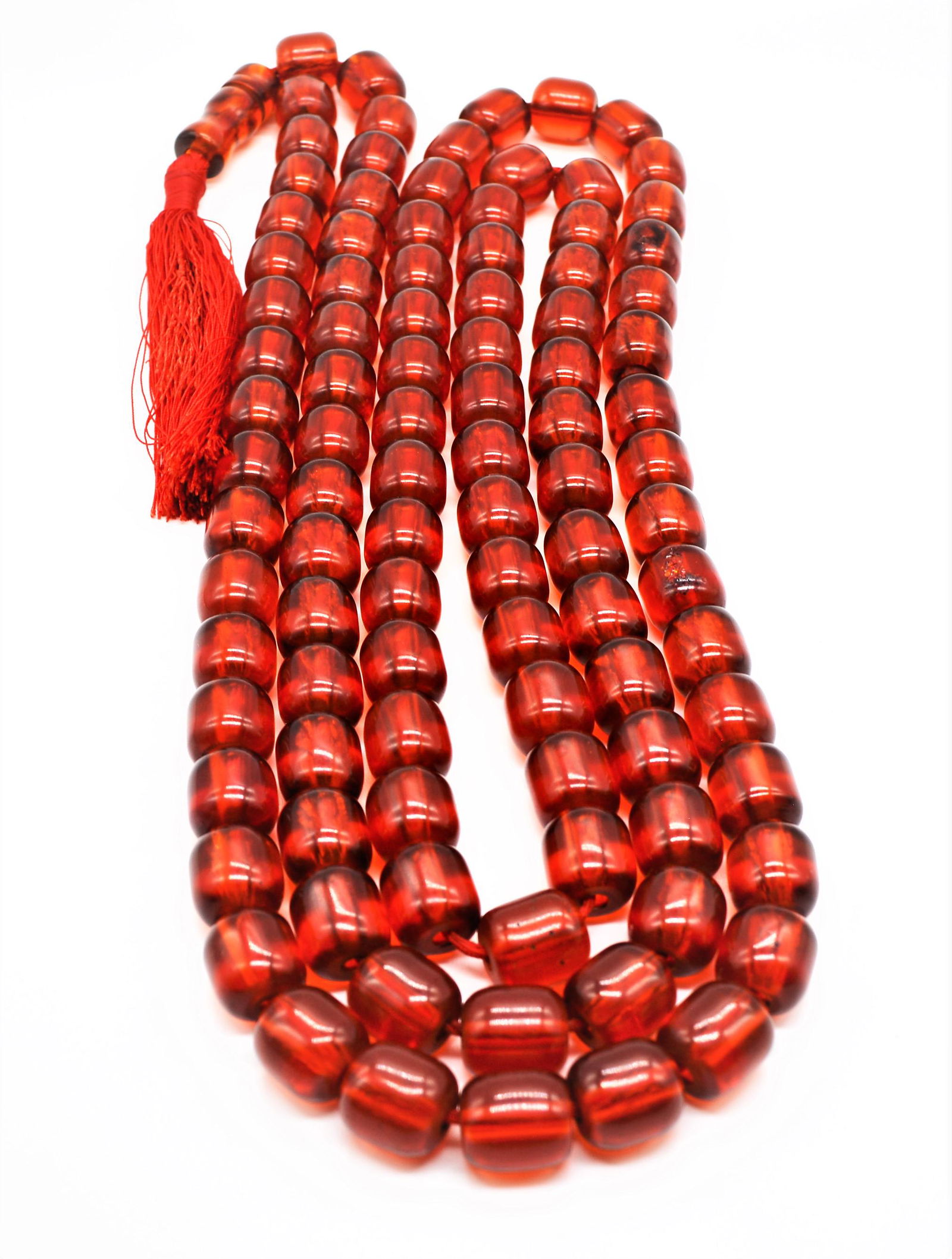 VERY LARGE OLD ISLAMIC COPAL AMBER PRAYER BEAD TASBEEH: A Rare & Very Large Antique Islamic Genuine Copal Amber ( Sandaloos ) Prayer Beads Tasbeeh Circa 19th Century, Of GreatColor and Very Large Size. 99 Beads Total.