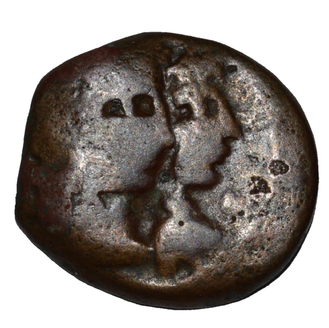 ANCIENT ARABIA NABATAEA. ARETAS IV. 9 BC-40 AD AE PETRA: ANCIENT ARABIA NABATAEA. Aretas IV. 9 BC-40 AD. Ã† ( 4.04 grams ). Petra mint. Struck AD 20-40 ,Jugate laureate heads ofAretas and Shuqailat right / Crossed cornuacopiae. Meshorer 113.