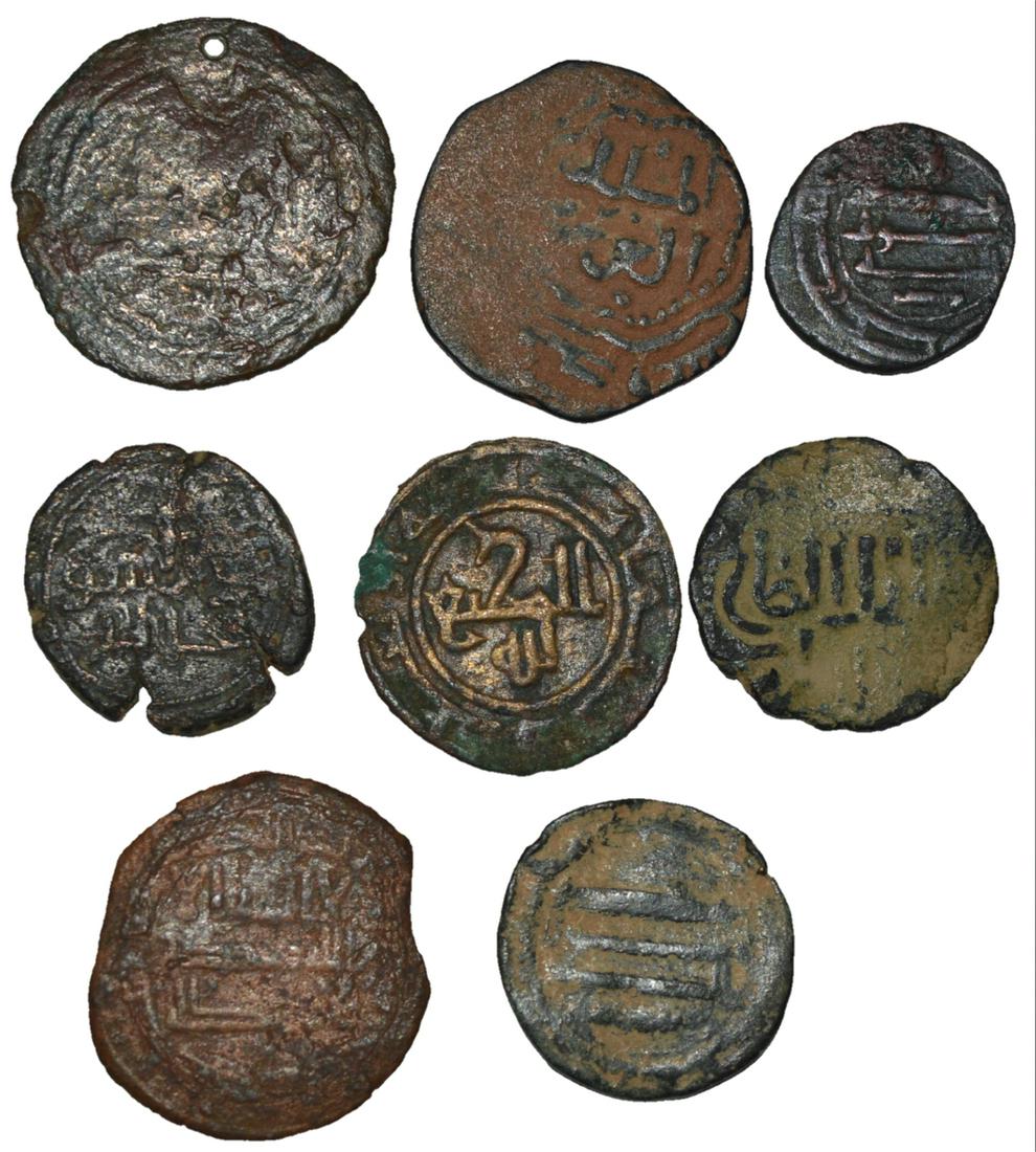 A LOT OF 8 EARLY ISLAMIC AE FALS FROM UMAYYAD TO LATER: ANCIENT ISLAMIC A lot of 8 Early Islamic AE fals Early umayyad ,Abbasid, Mamluk, Ayyubid ? and etc