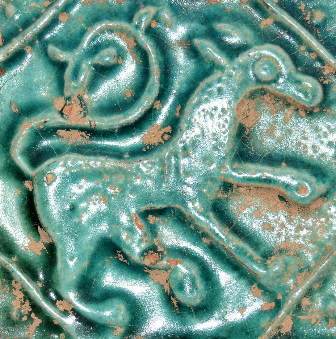 RARE ISLAMIC GHAZNAVID TURQUOISE-GLAZED SQUARE TILE (1 of 2)