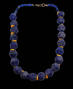 ANCIENT ROMAN BLUE GLASS BEADS NECKLACE 1ST CENTURY: AN EXTREMELY RARE LARGE ANCIENT GREEK OR ROMAN BLUE GLASS BEADS NECKLACE CIRCA 2ND/1ST MILLENNIUM BC TO 1ST CENTURY AD. Extremely Fine Qualities & Huge Sizes. Historians believe the link between