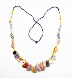 IMPRESSIVE ANCIENT GEMSTONE BEADS NECKLACE 1ST-3RD CENTURY: AN IMPRESSIVE MIX OF ANCIENT GEMSTONE BEADS NECKLACE. 1ST-3RD CENTURY. Very Impressive selection of ancient gemstones.