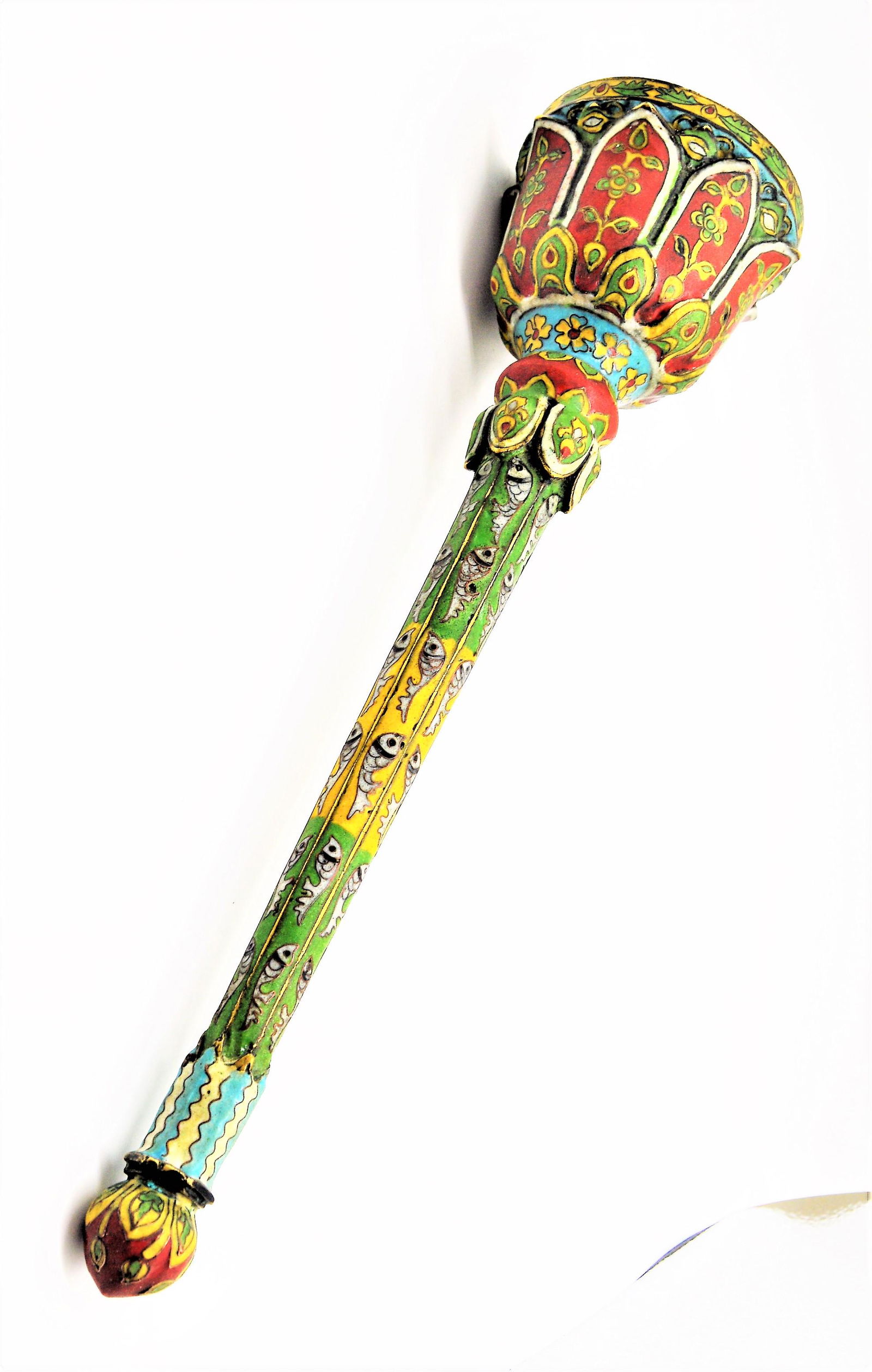 EXTREMELY RARE ANTIQUE MUGHAL ENAMELED BRASS MASHAL (1 of 6)