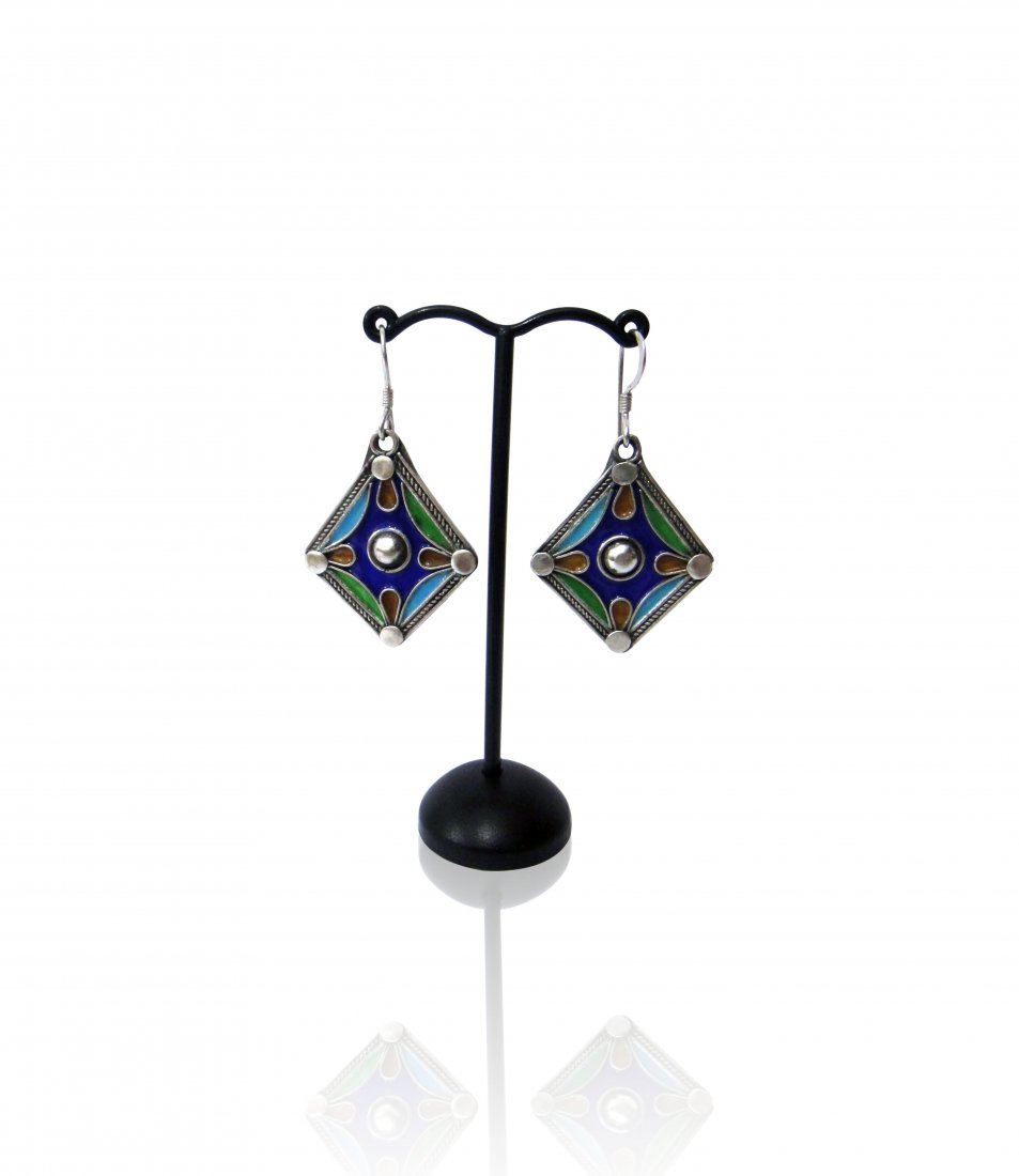 A Pair of Triangle Shaped Morcco Enamel Silver Earring (1 of 1)