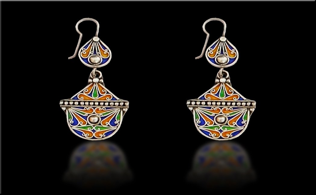 A Boat Shaped Moroccan Enamel Silver Earrings (1 of 1)