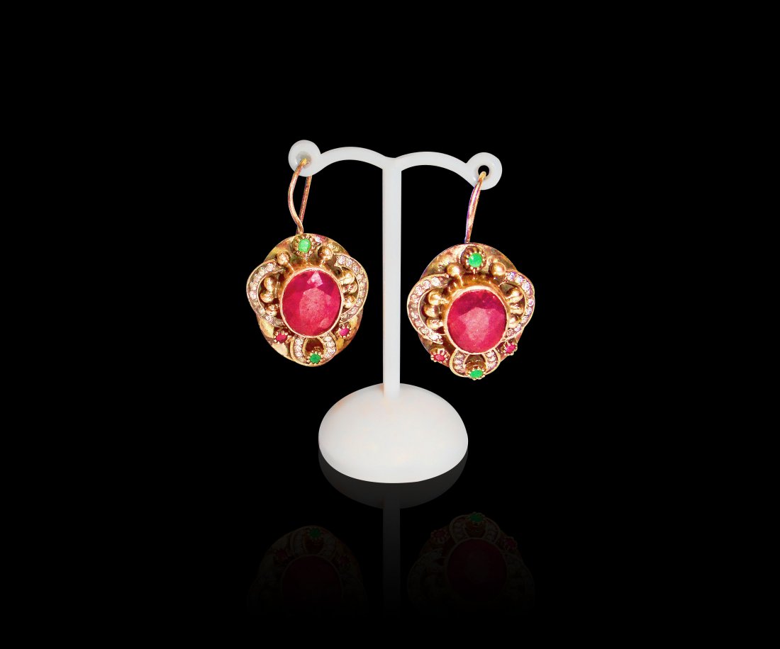 A Pair Of Emerald & Ruby Sterling Silver Earring (1 of 1)