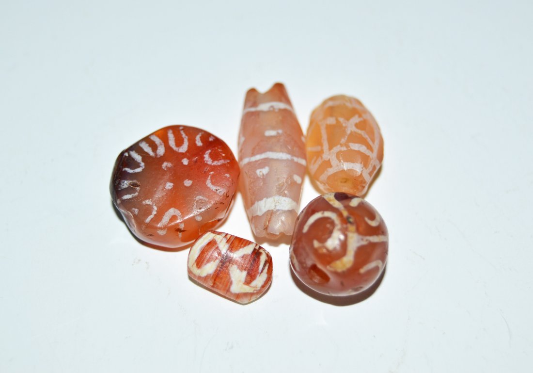 A Group of Ancient decorated carnelian With stripes: An Impressive Group of Ancient Decorated Carnelian Beads With Stripes , And Different Styles & Types , Age: 400 BCE to 600 CE .