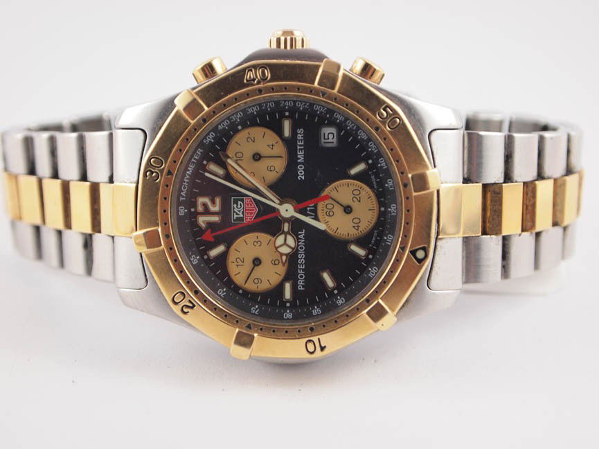Tag Heuer SS Mens Professional Chrono: Tag Heuer Stainless Steel Mens Professional Chronograph. Two Tone. Date. Swiss Made.