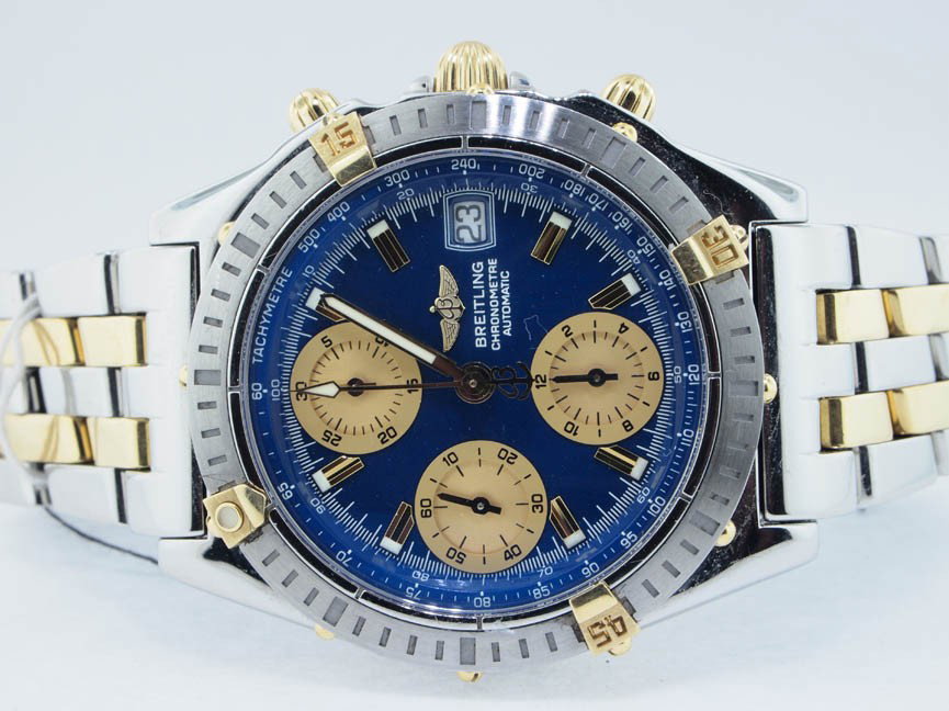Breitling Mens 18k and Stainless Steel Chronograph.: Breitling Mens 18k and Stainless Steel Chronograph. Chronograph, Crosswind, Bracelet, Date, Two-Tone, 18k Gold, Stainless Steel, Deployment Buckle, Swiss Made, Pre-Owned, Beautiful Condition