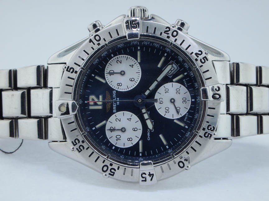 Breitling Mens Stainless Steel Colt Chronograph: Breitling Mens Stainless Steel Colt Chronograph. Blue Dial. Breitling, Mens, Colt, Chronograph, Chronographe, Date, Stainless Steel, Deployment Buckle, Swiss Made, Pre-Owned, Beautiful Condition