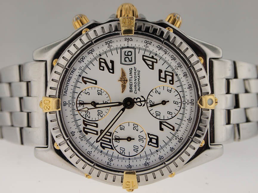 Breitling Mens 18k and SS Chronomat. Automatic.: Breitling Mens 18k and SS Chronomat. Automatic. Breitling, Mens, 18k Gold, Stainless Steel, Chronomat, Chronograph, Automatic Movement, Date, Crosswind Bracelet, Deployment Buckle, Swiss Made, Beautif