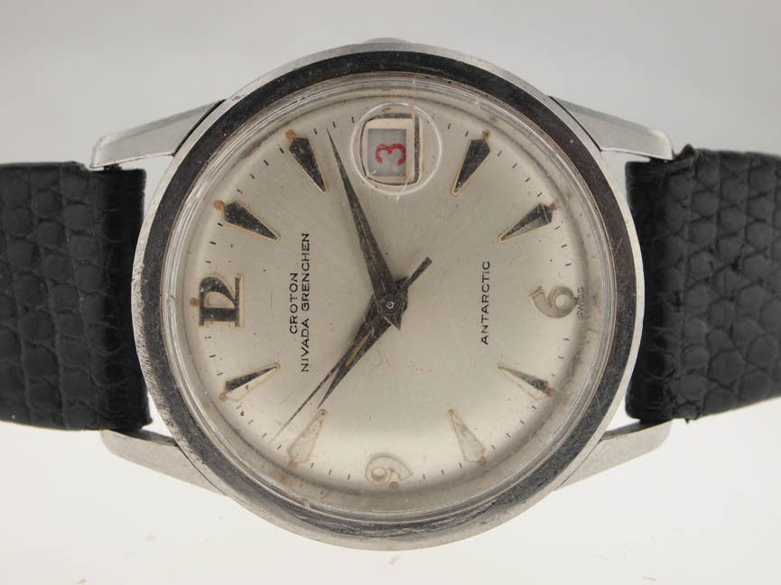Croton Nivada Grenchen Mens Antarctic Automatic. 19: Croton Nivada Grenchen Mens Antarctic Automatic. 1970s. Croton, Nivada Grenchen, Mens, Antarctic, Automatic Movement, Circa 1970s, Leather Strap, Swiss Made, Vintage Condition, Currently Working.