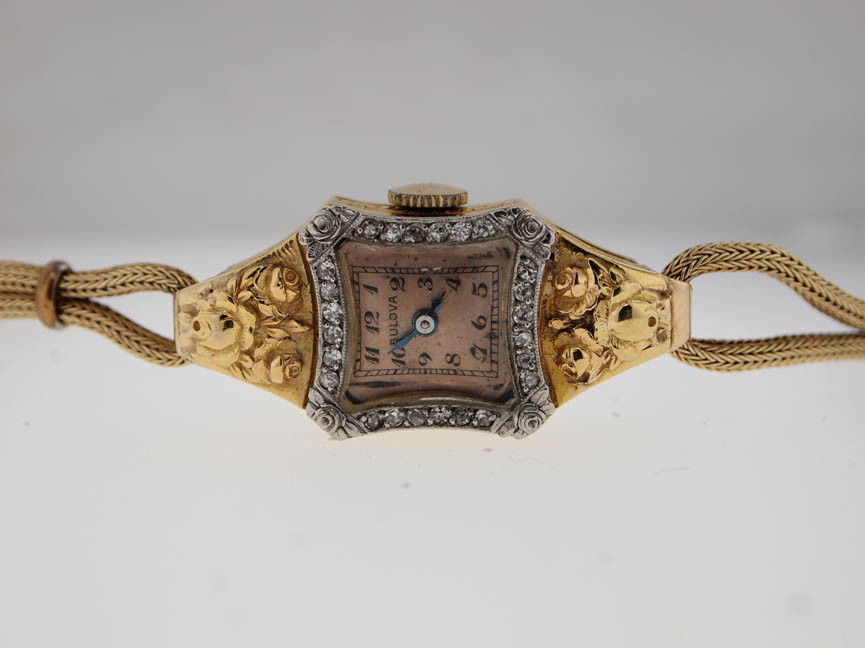 Bulova Ladies 18k WG Art Deco. Diamonds.: Bulova Ladies 18k WG Art Deco. Diamonds. Bulova, Ladies, 18k Gold, Art Deco Watch, Antique, Diamond Bezel, 14k Gold Bracelet, Swiss Made, Currently Running.
