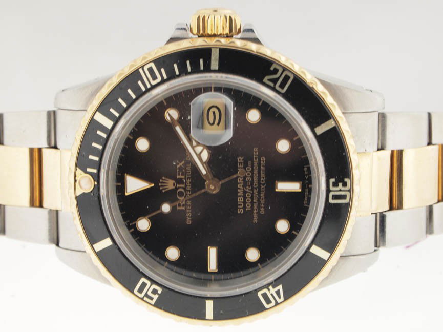 Rolex Mens 18k and SS Submariner.: Rolex Mens 18k and SS Submariner. Rolex, Mens, 18k Gold, Stainless Steel, Oyster Perpetual, Submariner, Black Dial and Bezel, Automatic, Oyster Bracelet, Swiss Made.