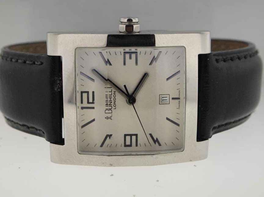 Dunhill by Cartier Mens SS Square Watch. Date.: Dunhill by Cartier Mens SS Square Watch. Date. Dunhill by Cartier, Mens, Stainless Steel, Square, Quartz Movement, Leather Strap, Date, Swiss Made.