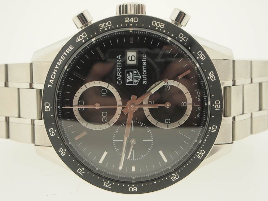 Tag Heuer Mens SS Carrera Chronograph. 4k Retail.: Tag Heuer Mens SS Carrera Chronograph. 4k Retail. Tag Heuer, Mens, Stainless Steel, Carrera, Chronograph, Automatic, Skeleton Back, Date, Deployment Buckle, Swiss Made.