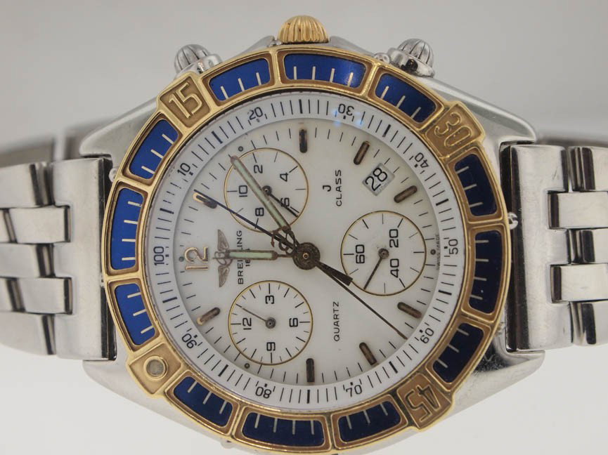 Breitling Mens 18k and SS Chronograph.: Breitling Mens 18k and SS Chronograph. Breitling, Mens, 18k Gold, Stainless Steel, Chronograph, Crosswind Bracelet, Deployment Buckle, Date, Swiss Made.