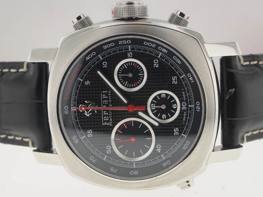 Panerai NEW SS Ferrari Chronograph 45MM. $14.6k Ret: Panerai NEW SS Ferrari Chronograph 45MM. $14.6k Retail. Panerai, Officine Panerai, BRAND NEW UNWORN, Mens, Ferrari, Three Button Chronograph, 45MM, $14600 Retail, Box/Papers, Automatic Movement, Skele