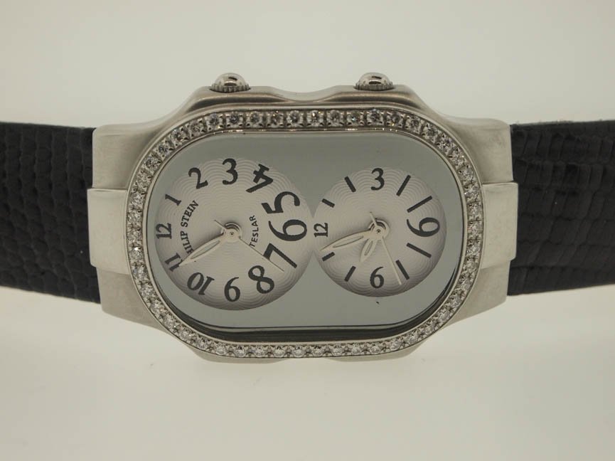 Philip Stein SS Ladies Diamond Watches.: Philip Stein SS Ladies Diamond Watches. Philip Stein, Ladies, Stainless Steel, Two Time Zone, Diamond Bezel, Watches, Quantity 2, 1 Extra Strap.