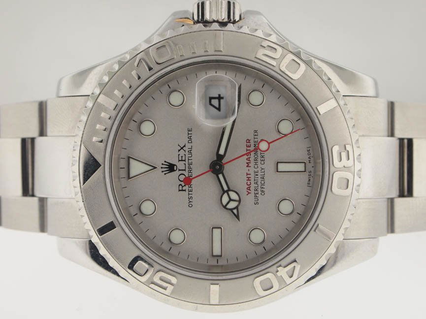 Rolex Mens SS Yacht-Master. Circa 2000s.: Rolex Mens SS Yacht-Master. Circa 2000s. Rolex, Mens, Stainless Steel, Oyster Perpetual, Yacht-Master, Platinum Bezel, Date, Circa 2000s, Automatic Movement, Deployment Buckle, Swiss Made.
