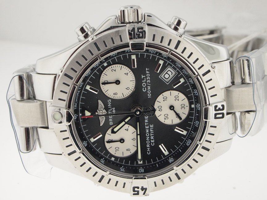 Breitling Mens SS Colt Chronograph.: Breitling Mens SS Colt Chronograph. Breitling, Mens, Stainless Steel, Colt, Chronograph, Date, Deployment Buckle, Swiss Made.