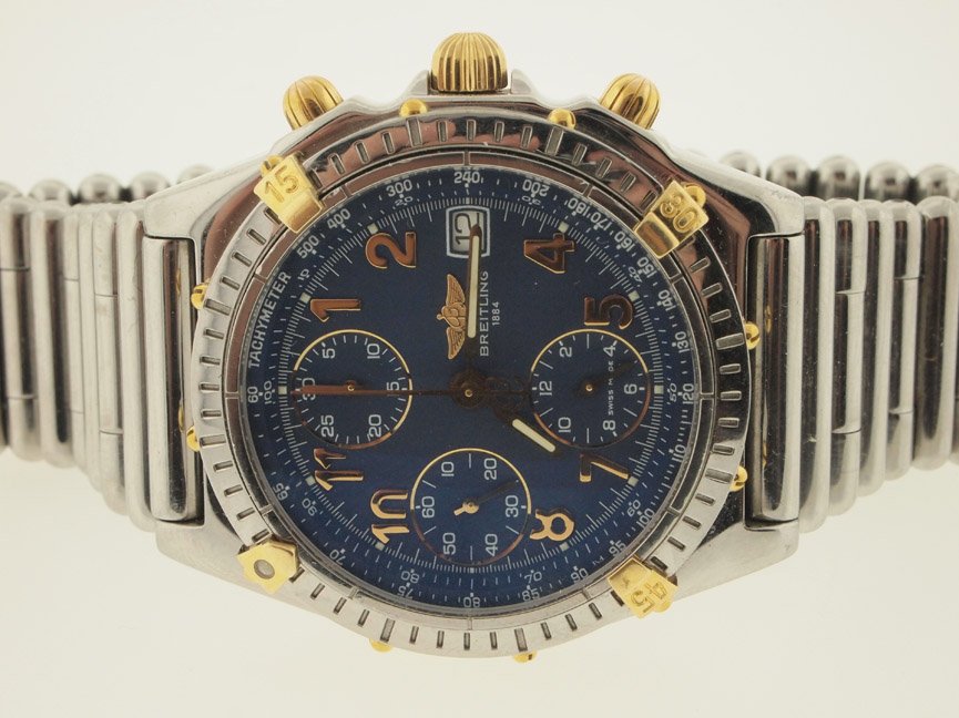 Breitling Mens 18k and SS Chronomat.: Breitling Mens 18k and SS Chronomat. Breitling, Mens, 18k Gold, Stainless Steel, Chronomat, Bullet Bracelet, Automatic, Chronograph, Date, Deployment Buckle, Swiss Made.